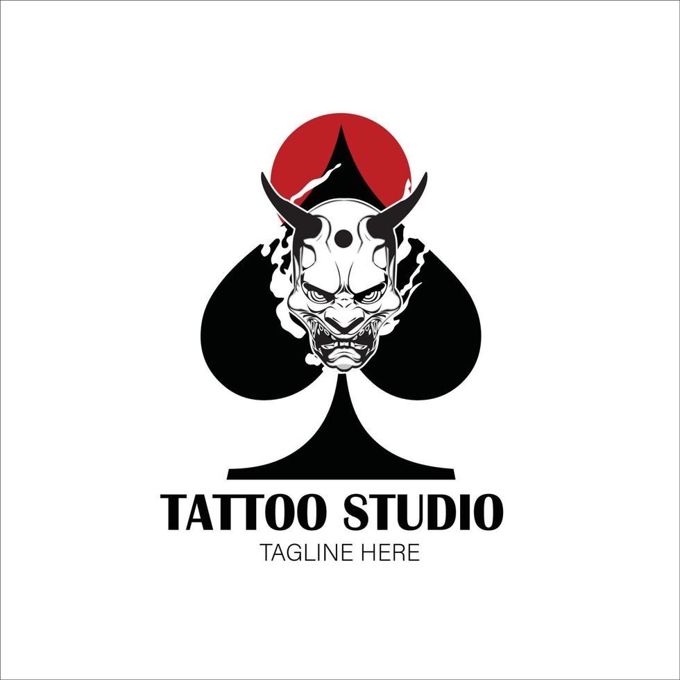 tatuaggio studio logo maschera e asso di picche vettore