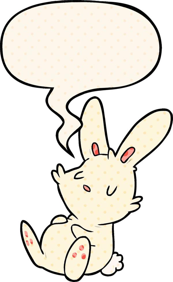 carino cartone animato coniglio addormentato e discorso bolla nel comico libro stile vettore