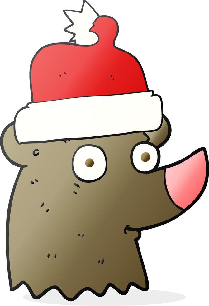 a mano libera disegnato cartone animato orso indossare Natale cappello vettore