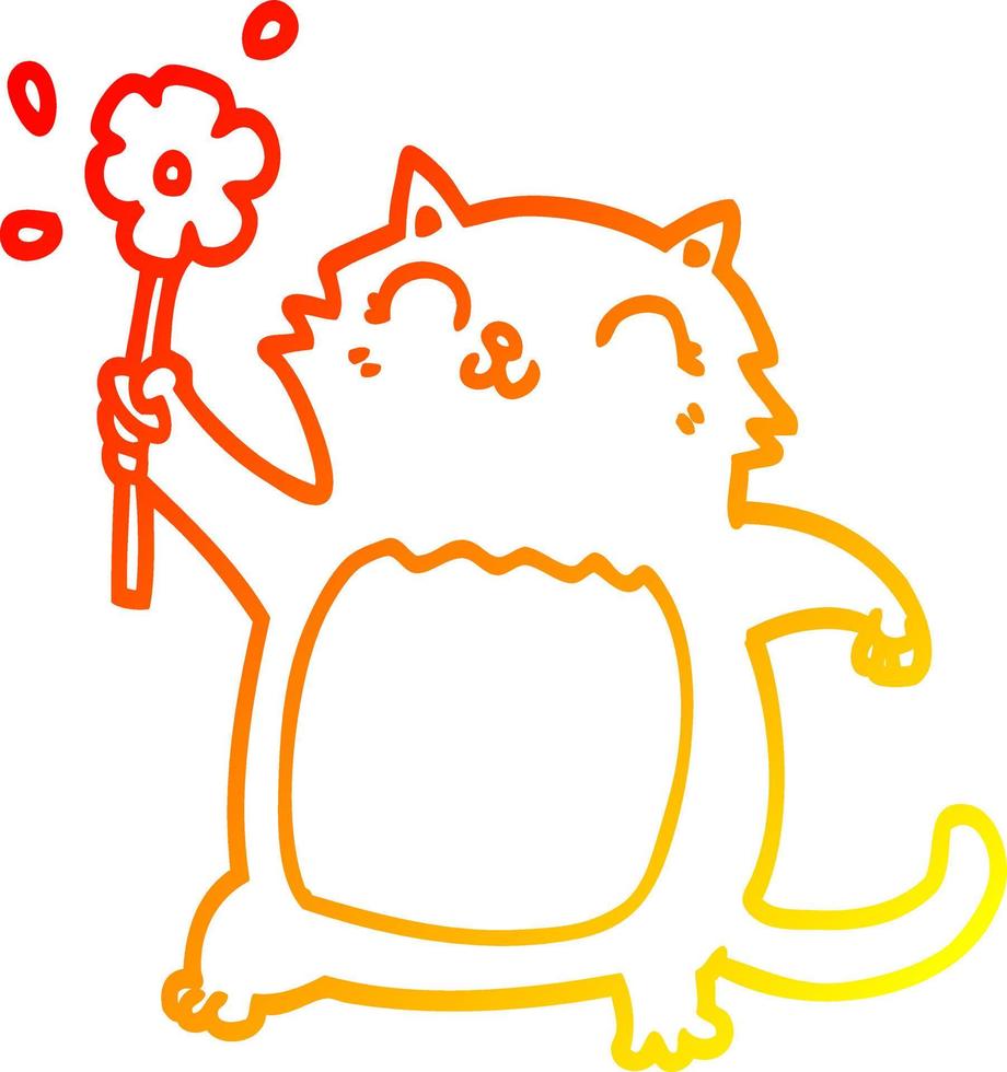 caldo pendenza linea disegno cartone animato gatto con fiore vettore