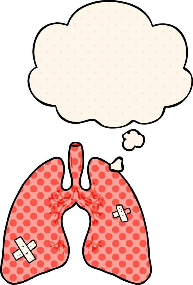 cartone animato polmoni e pensato bolla nel comico libro stile vettore