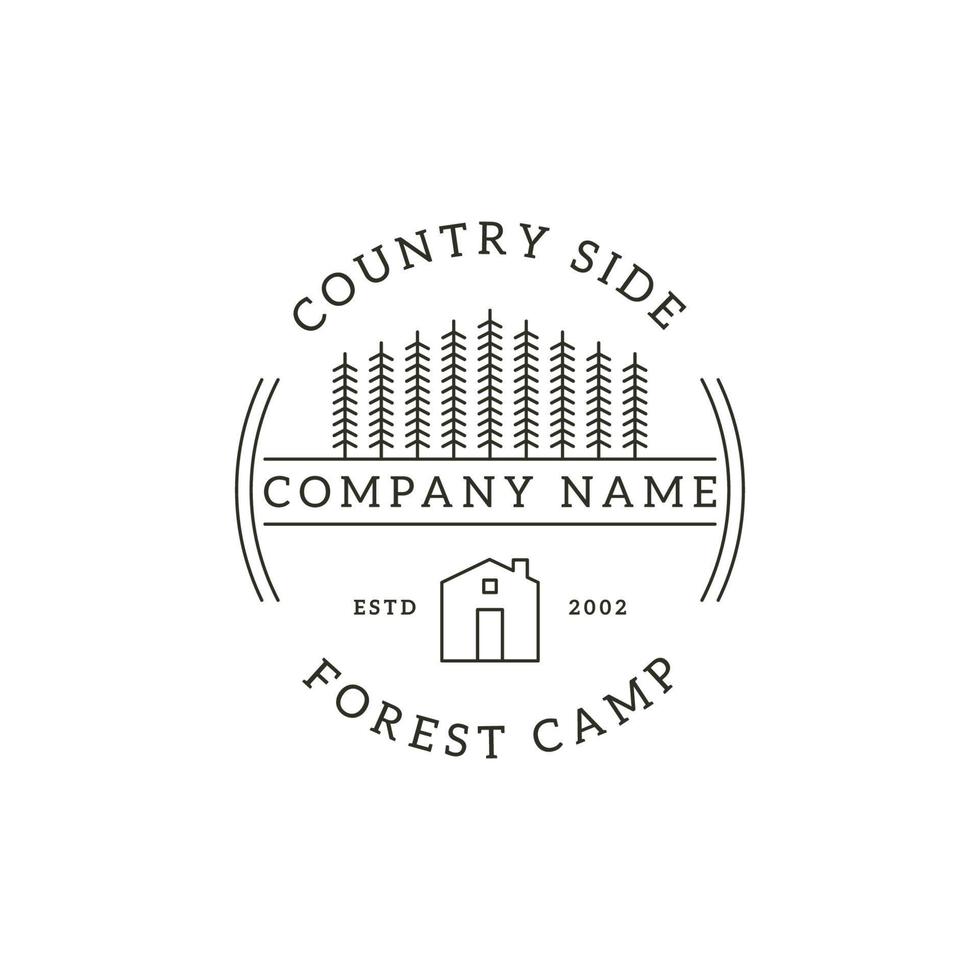 minimalista schema campagna foresta campo logo design vettore, tradizionale edificio vettore illustrazioni