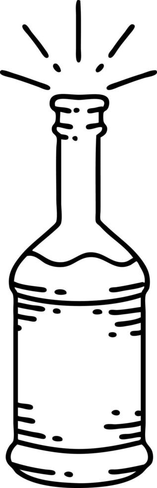 illustrazione di un' tradizionale nero linea opera tatuaggio stile birra bottiglia vettore