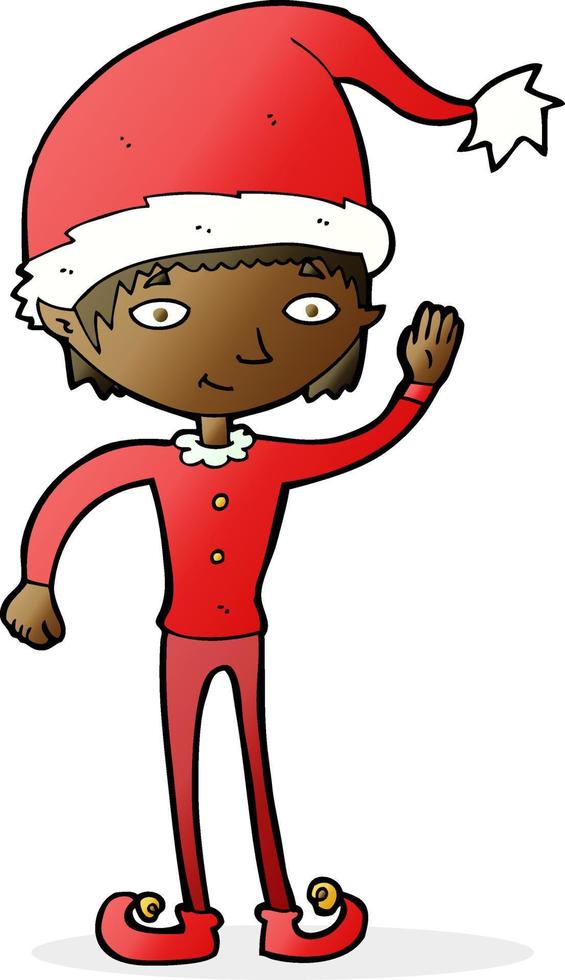 cartone animato agitando Natale elfo vettore