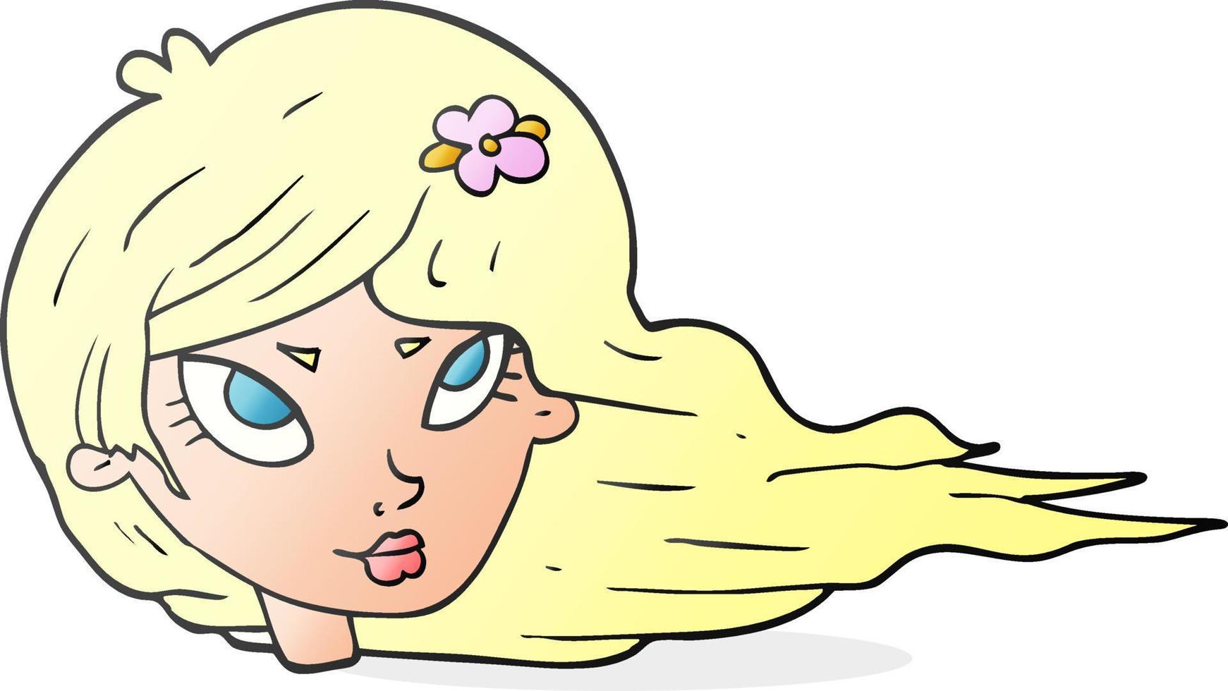 a mano libera disegnato cartone animato donna con soffiaggio capelli vettore