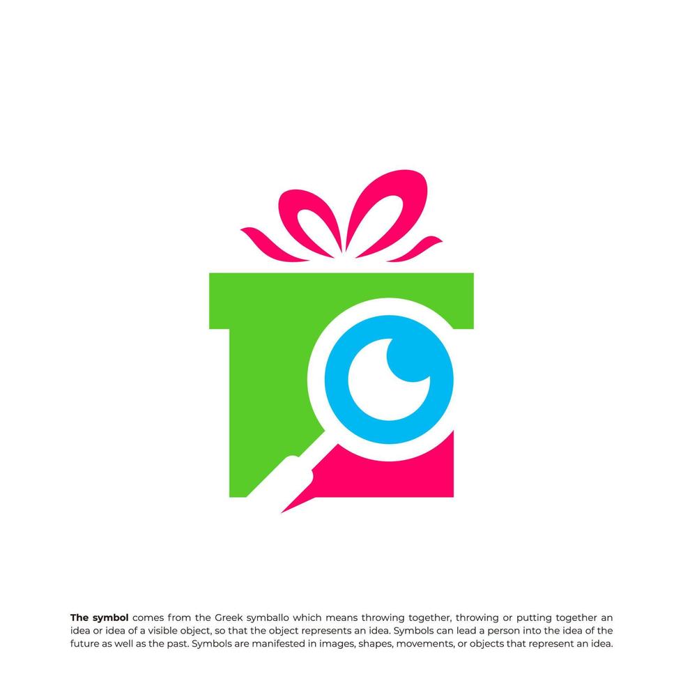 trova regalo logo vettore. regalo ricerca logo design concetto modello. creativo semplice icona simbolo vettore