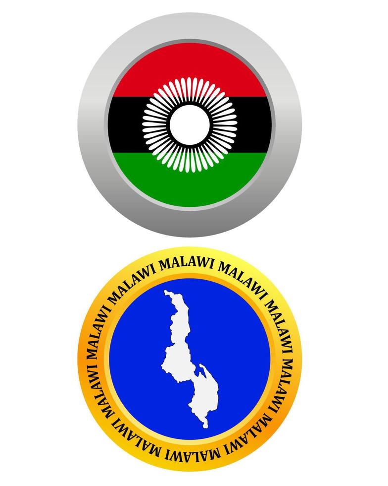 pulsante come un' simbolo malawi bandiera e carta geografica su un' bianca sfondo vettore