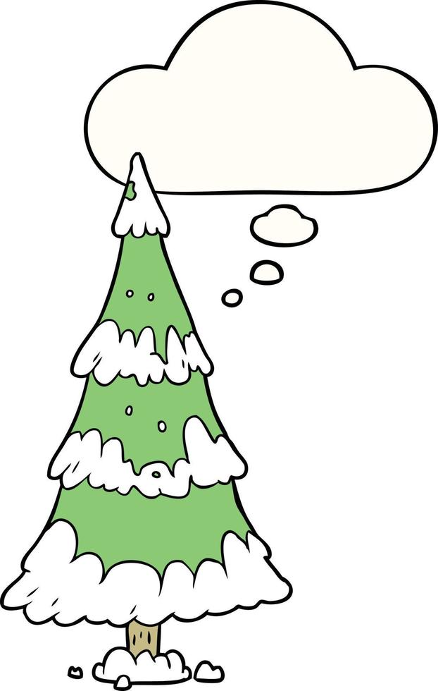 albero di natale del fumetto e bolla di pensiero vettore