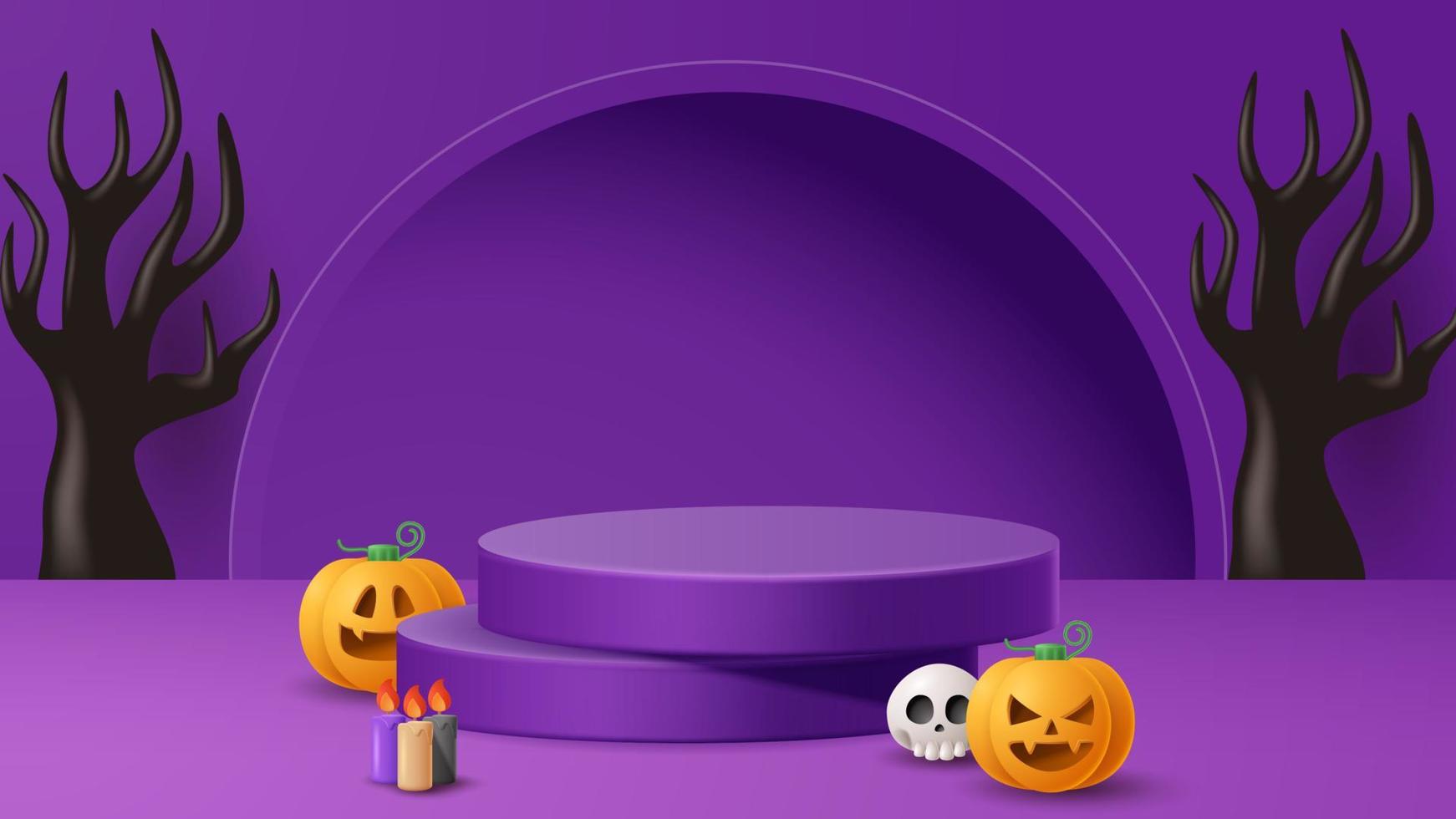 Halloween Schermo podio decorazione sfondo con pauroso ornamento. vettore 3d illustrazione