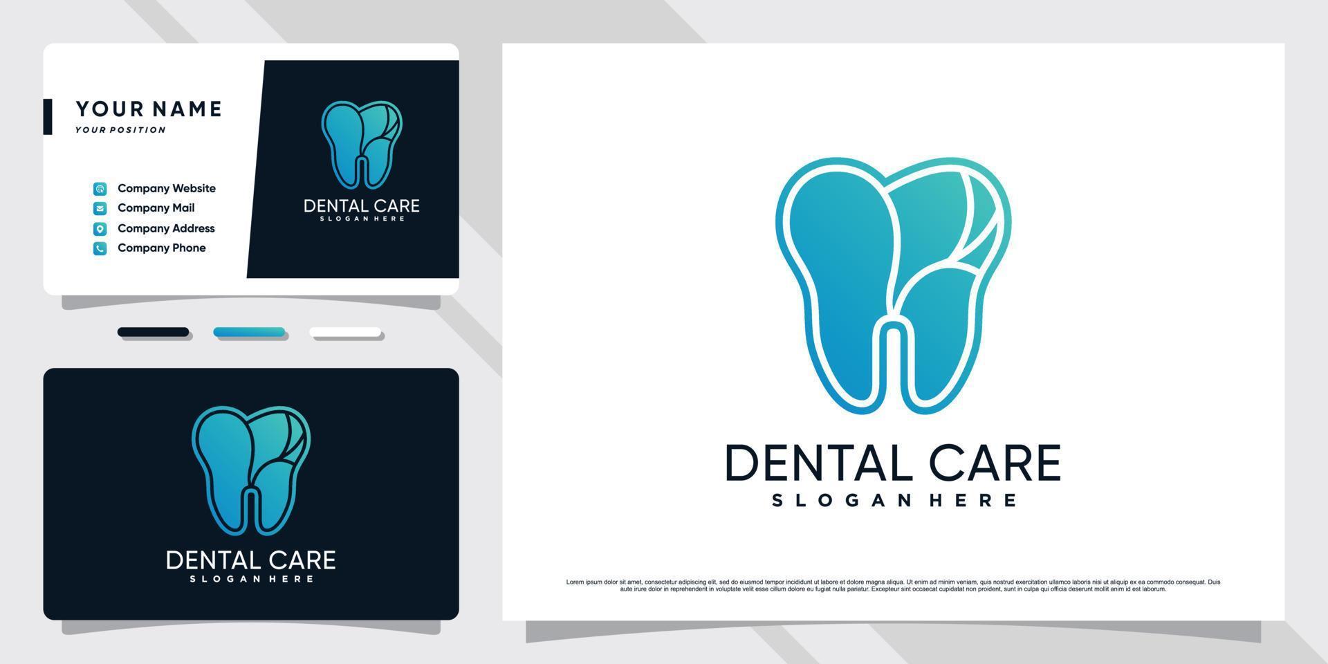 dentista logo design per dentale cura clinica con creativo concetto e attività commerciale carta modello vettore