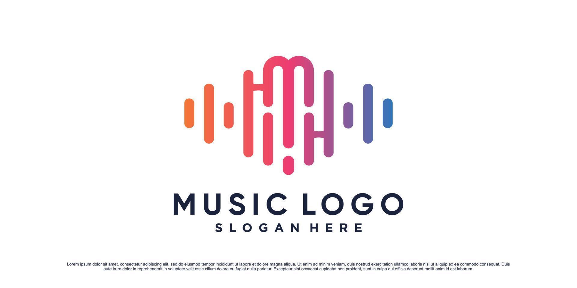 musica logo design iniziale lettera m per Audio tecnologia con onda elemento e creativo concetto vettore