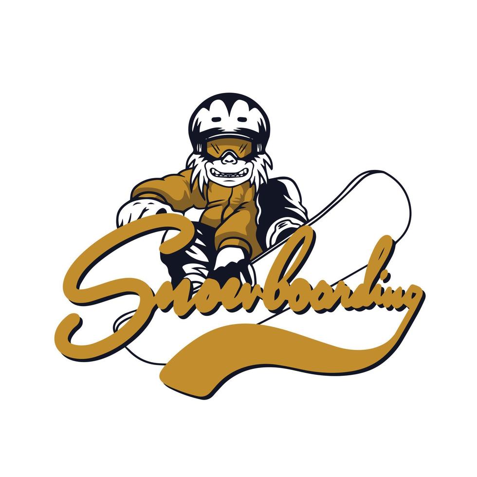 illustrazione surf sulla neve logo con yeti personaggio vettore