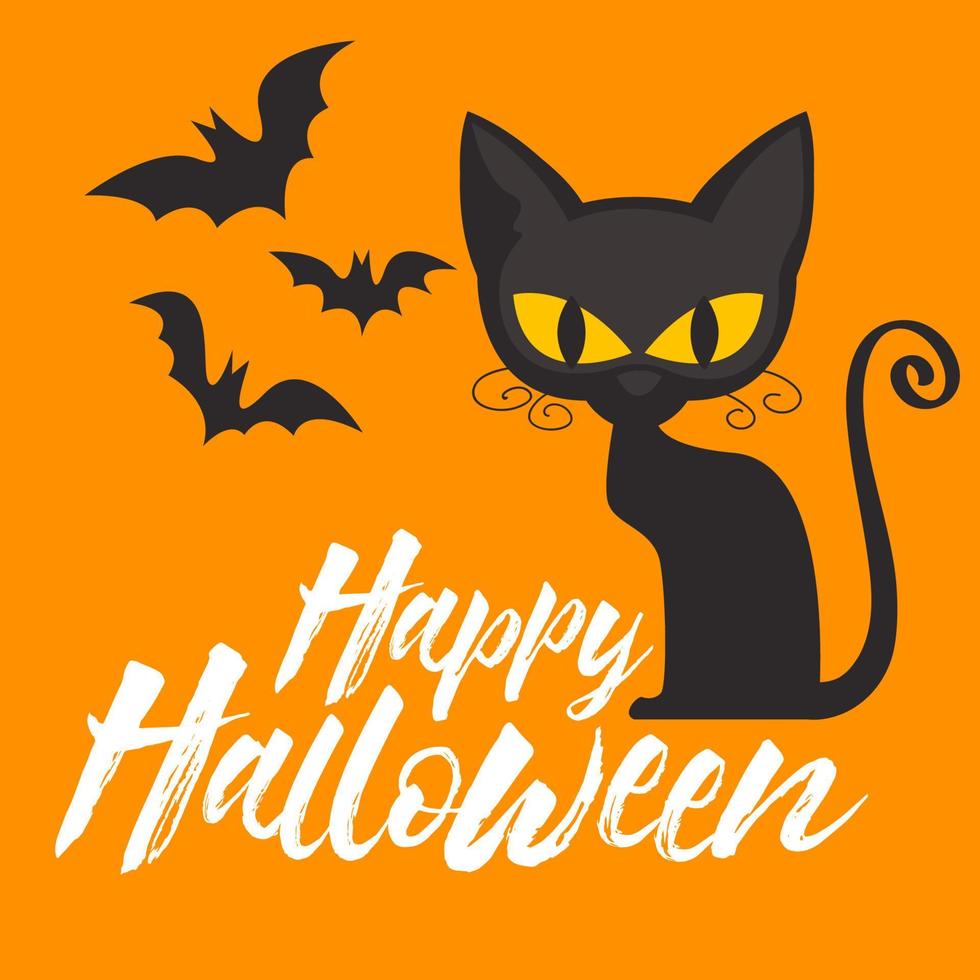 nero gatto con pipistrelli nel Halloween notte saluto carta vettore