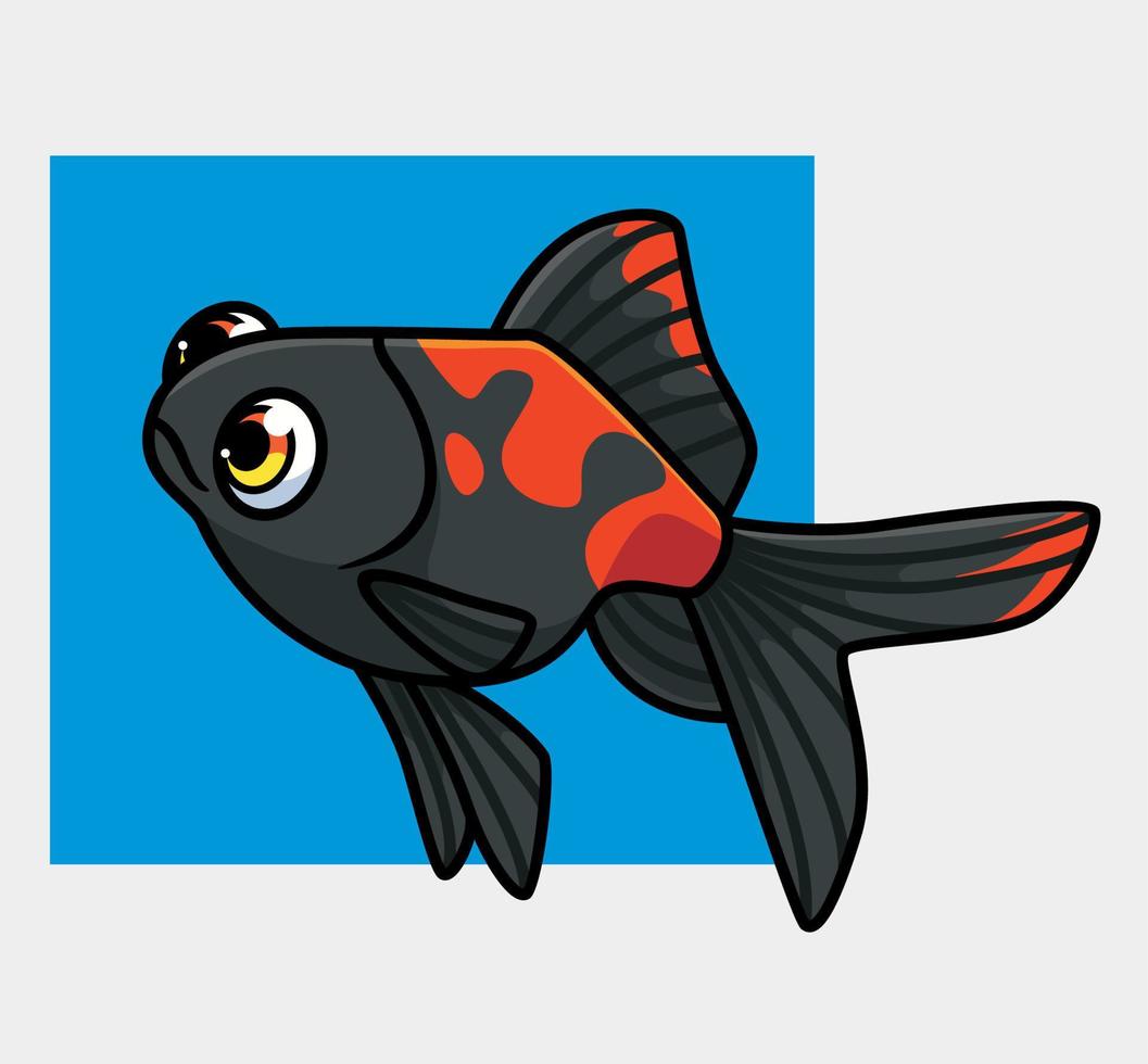 carino oro pesce nero. isolato cartone animato animale illustrazione. piatto stile etichetta icona design premio logo vettore. portafortuna personaggio vettore