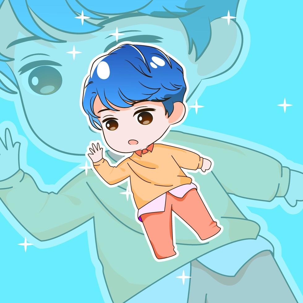 premio vettore l chibi anime carino manga con blu capelli costum design coreano stile
