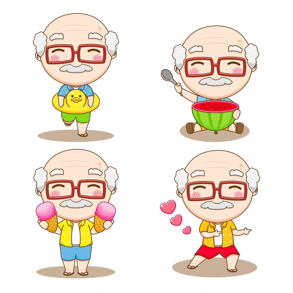cartone animato illustrazione di carino Nonno con estate attività vettore