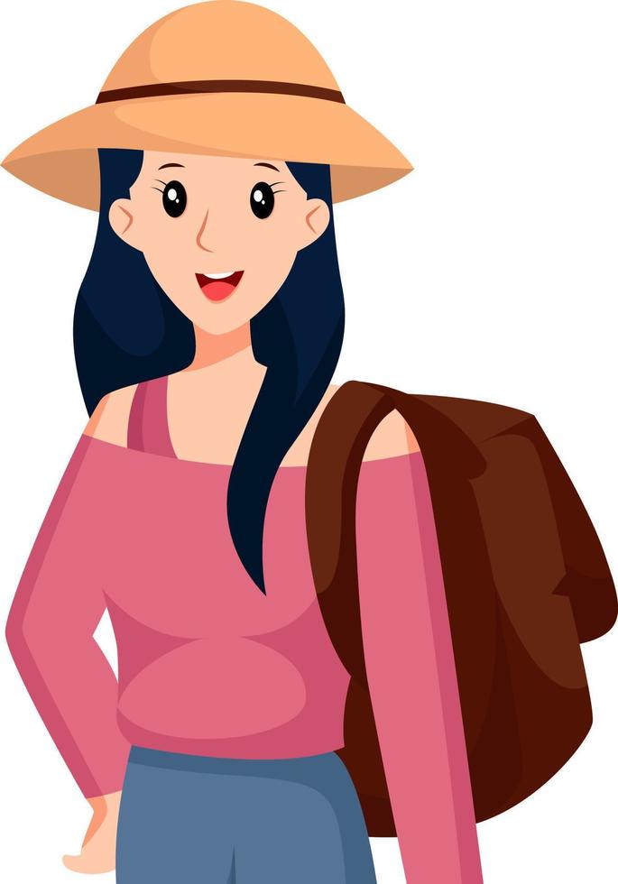 giovane ragazza in viaggio con Borsa personaggio design illustrazione vettore