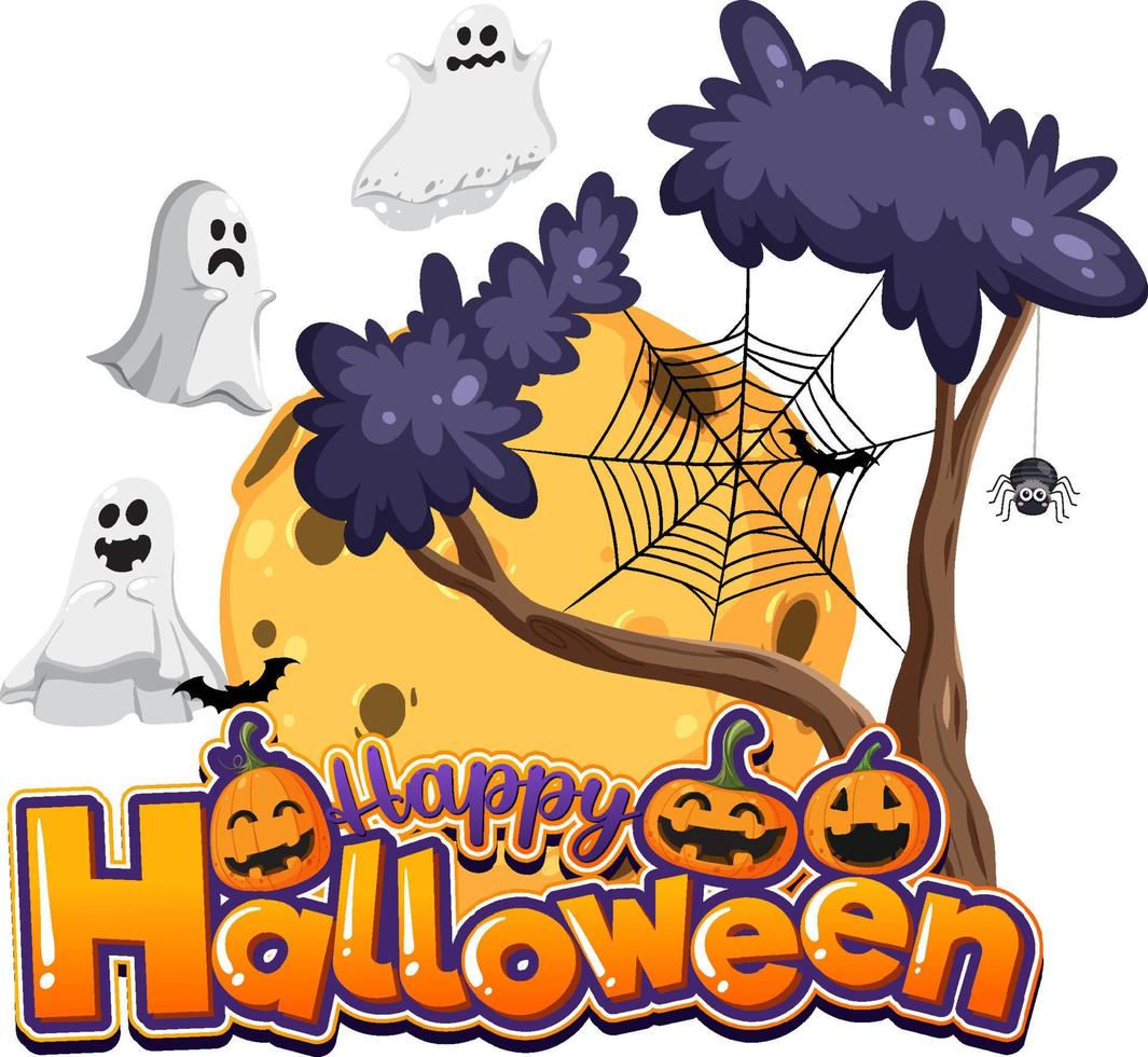 contento Halloween testo logo cartone animato concetto vettore