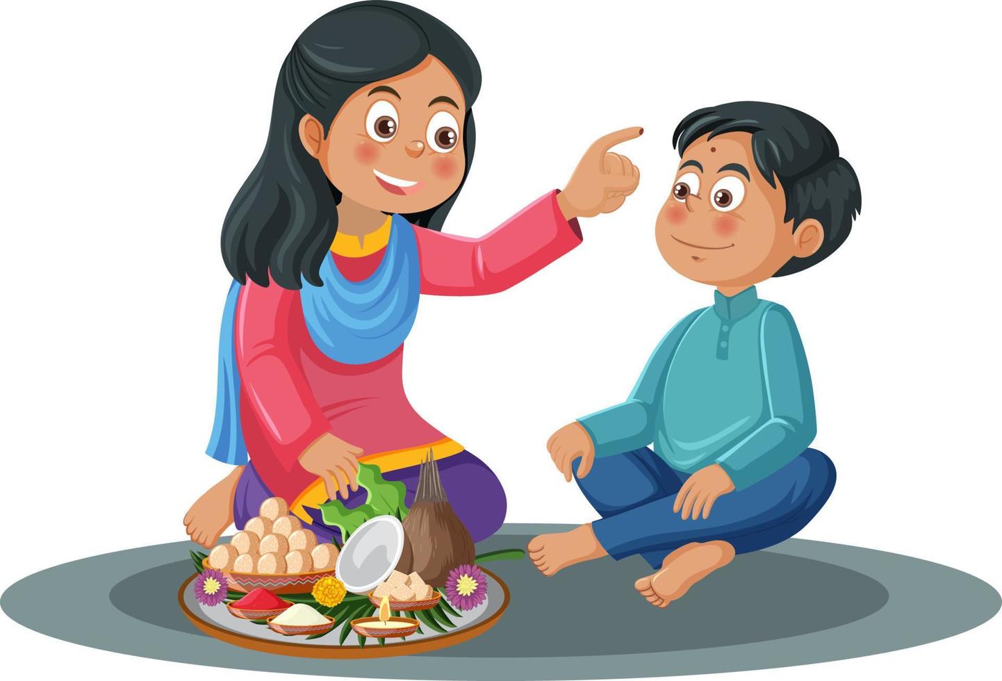 bhai dooj cerimonia con cartone animato personaggio vettore