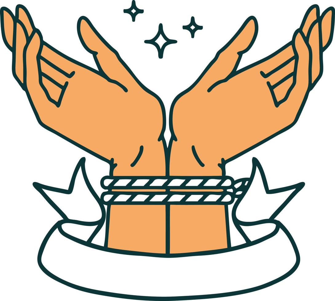 tradizionale tatuaggio con bandiera di un' paio di legato mani vettore