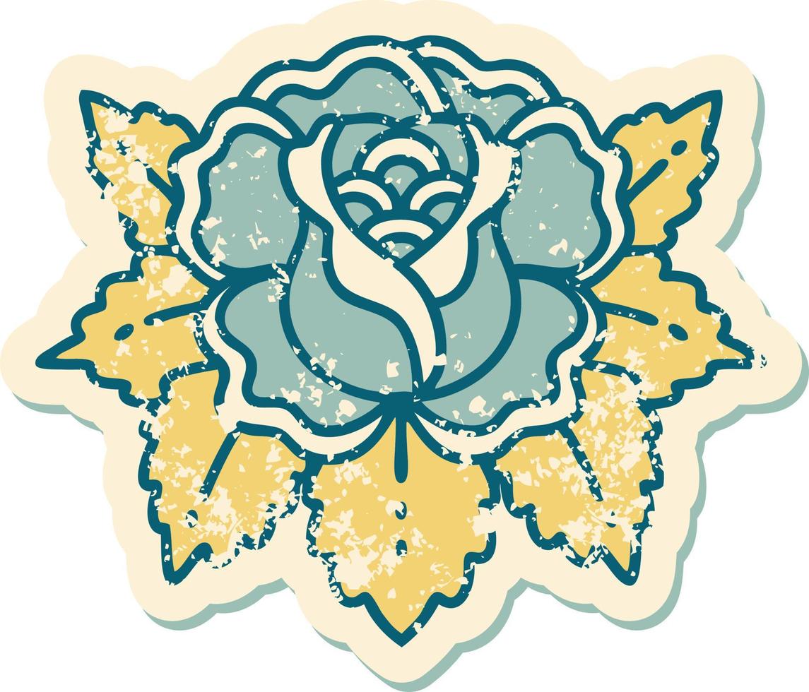 iconico afflitto etichetta tatuaggio stile Immagine di un' rosa vettore
