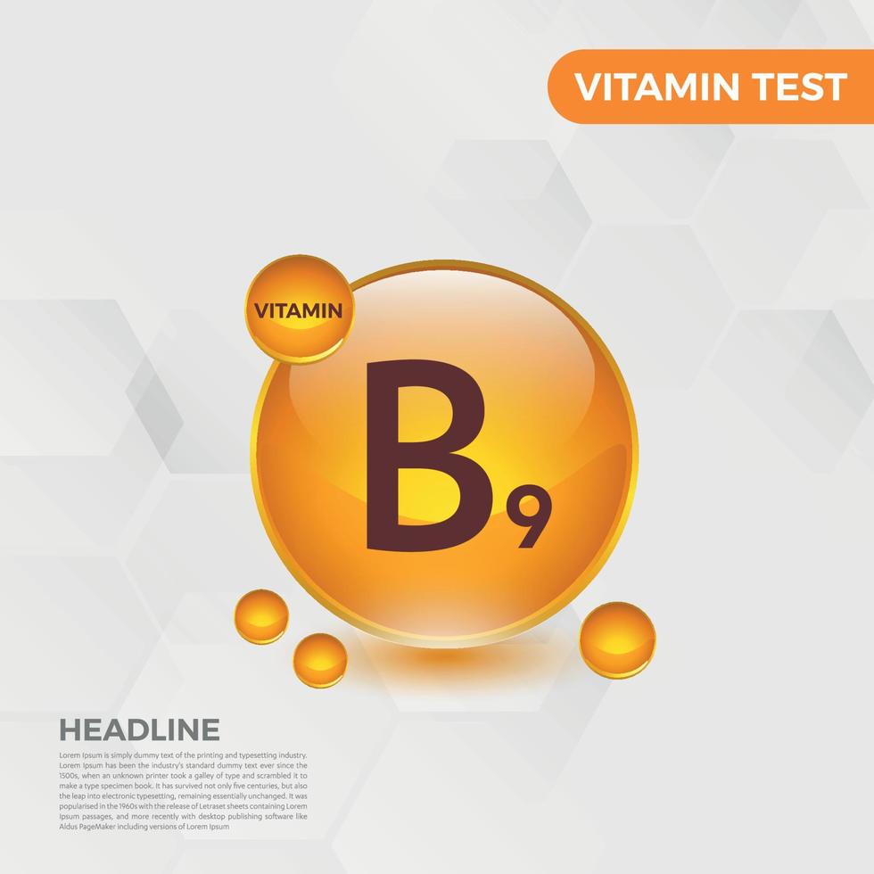 b9 vitamina icona logo d'oro far cadere, complesso far cadere. medico sfondo brughiera vettore illustrazione