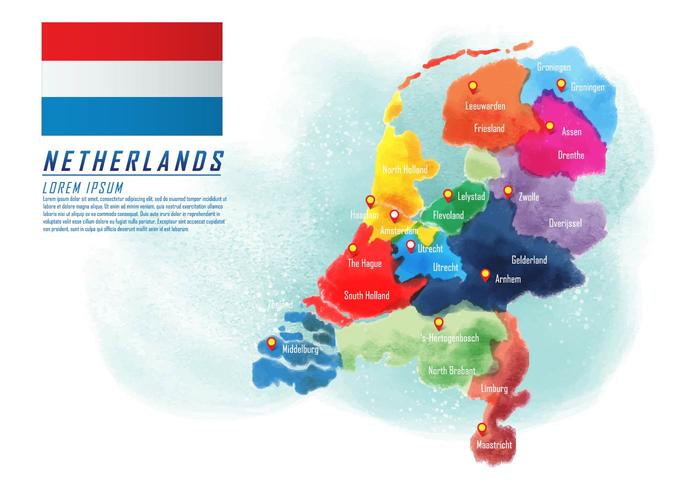 Vettore dipinto della mappa dei Paesi Bassi