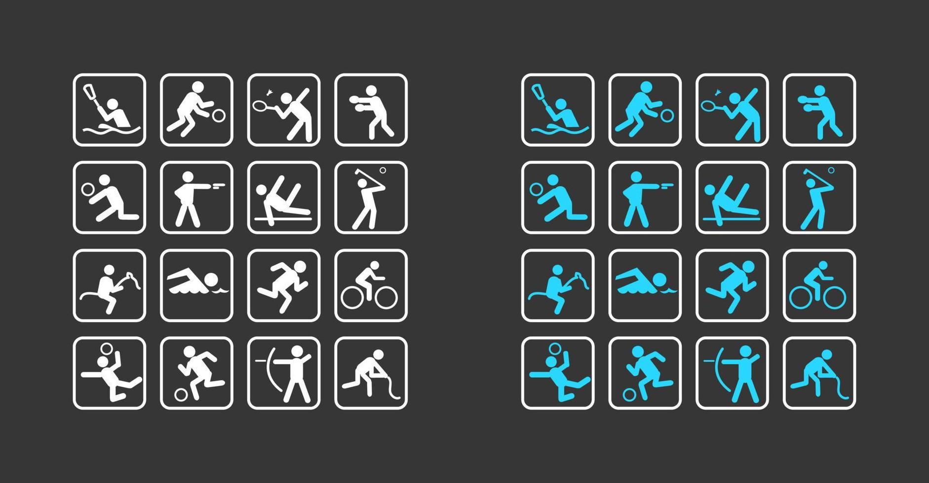 set di icone di azione sportiva semplice vettore
