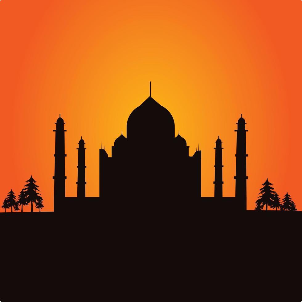 tramonto con Tajmahal silhouette vettore illustrazione, agra, uttar pradesh, India