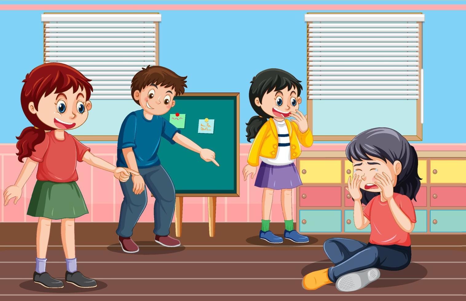 scuola bullismo con alunno cartone animato personaggi vettore