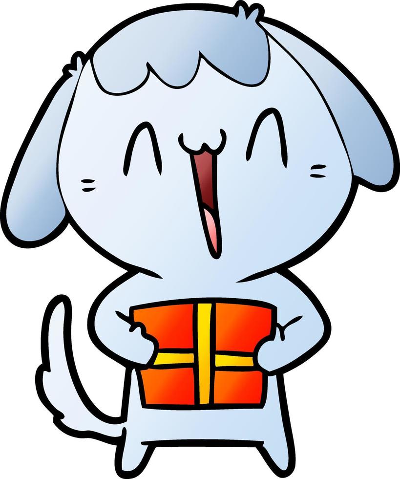 carino cartone animato cane con Natale presente vettore