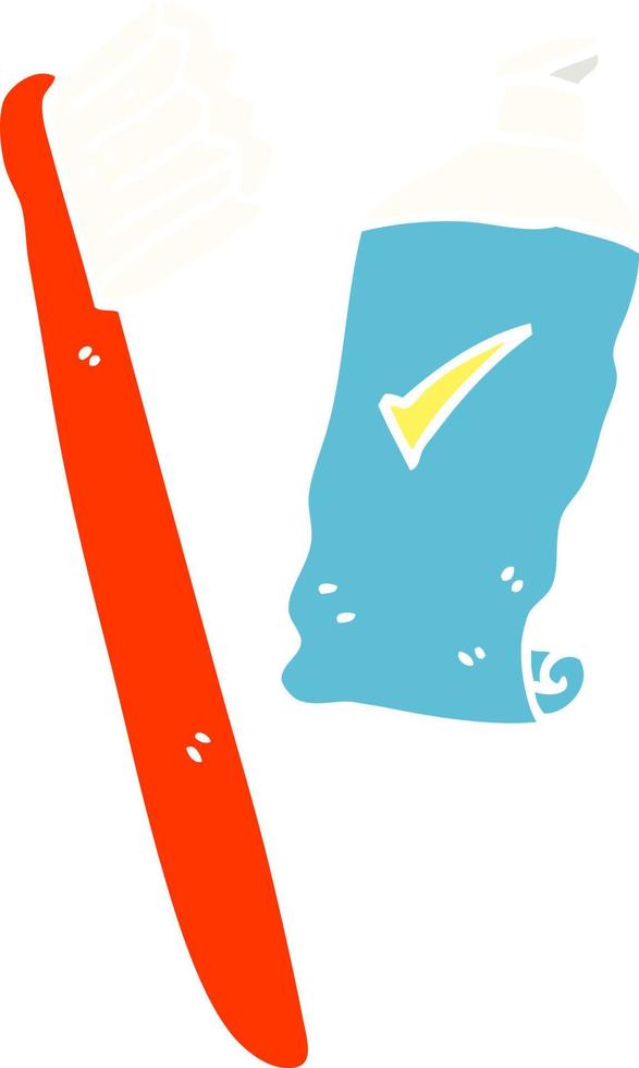 piatto colore illustrazione cartone animato dente spazzola e incolla vettore