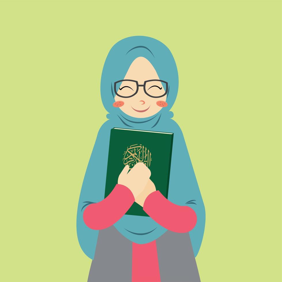 carino hijab abbraccio il Corano vettore