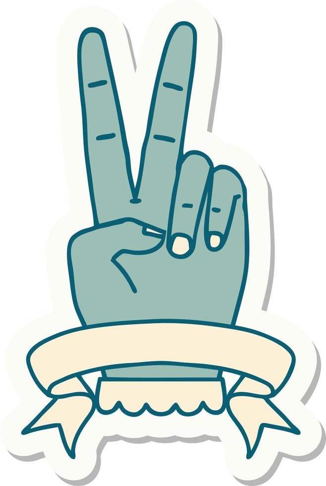 etichetta di un' pace Due dito mano gesto con bandiera vettore