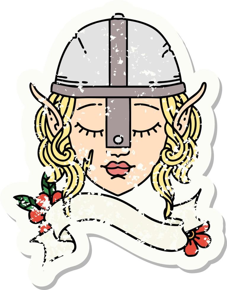 grunge etichetta di un' elfo combattente personaggio viso vettore