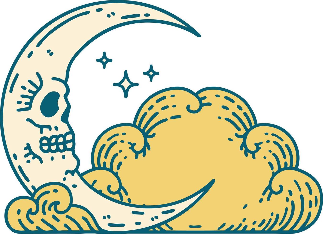 iconico tatuaggio stile Immagine di un' cranio mezzaluna Luna e nuvole vettore