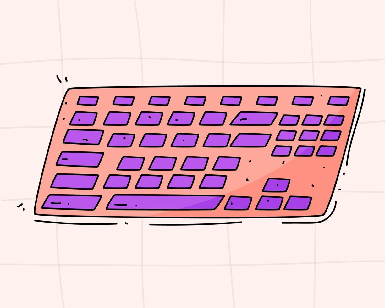 mano disegnato illustrazione di un' computer tastiera nel il stile di anni 90 anni 80 su un' scacchi sfondo vettore