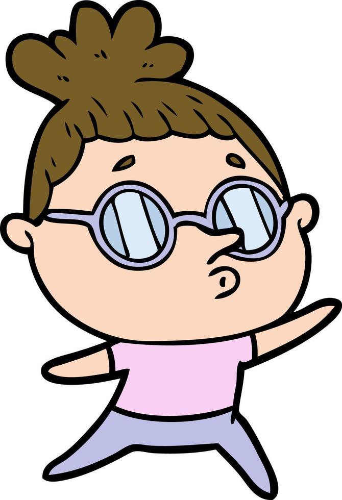 cartone animato donna indossare bicchieri vettore
