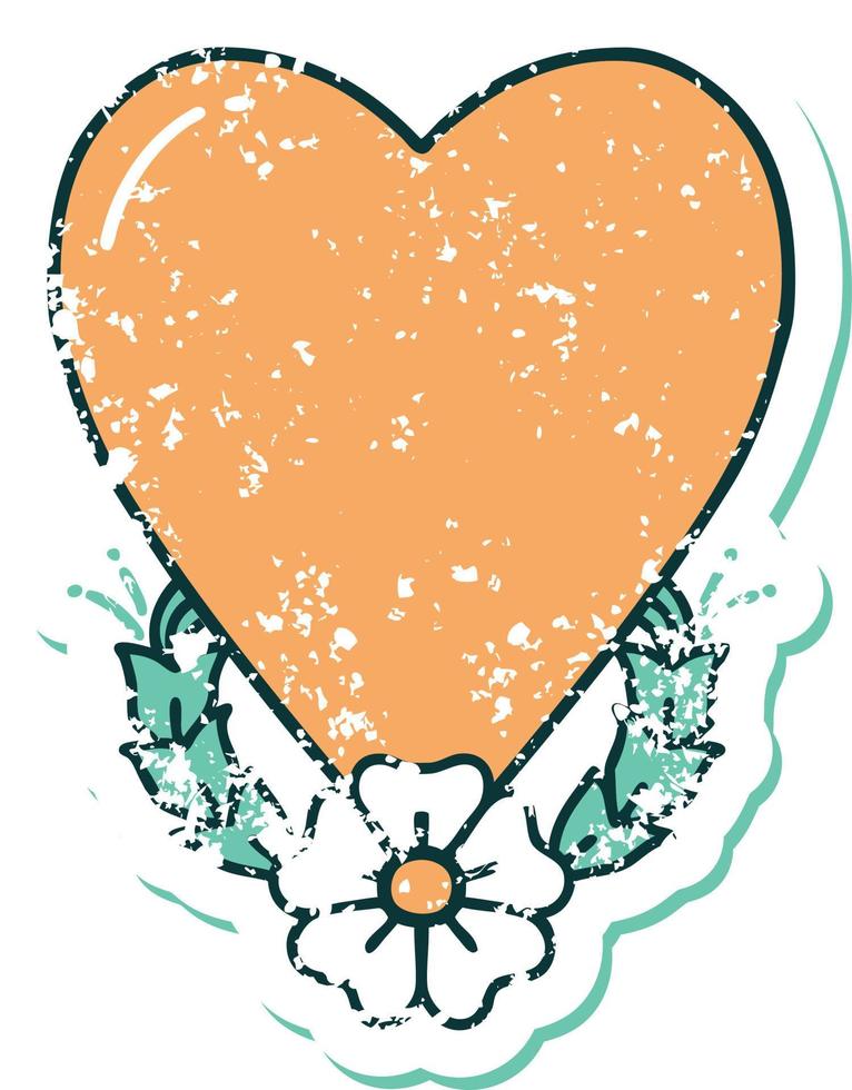 iconico afflitto etichetta tatuaggio stile Immagine di un' cuore e fiore vettore