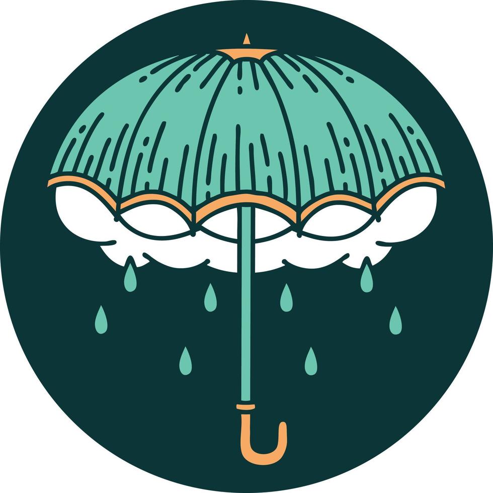 iconico tatuaggio stile Immagine di un ombrello e tempesta nube vettore