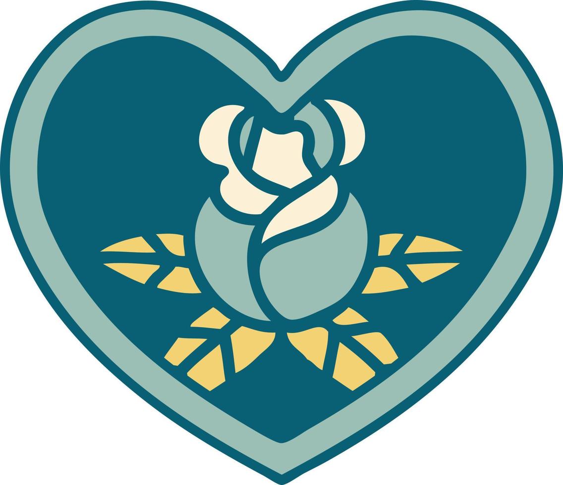 iconico tatuaggio stile Immagine di un' cuore e fiori vettore