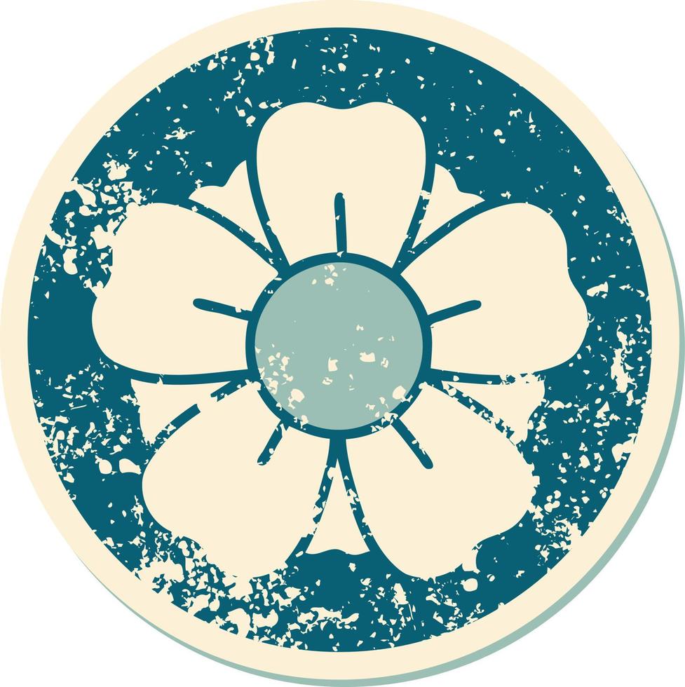 iconico afflitto etichetta tatuaggio stile Immagine di un' fiore vettore