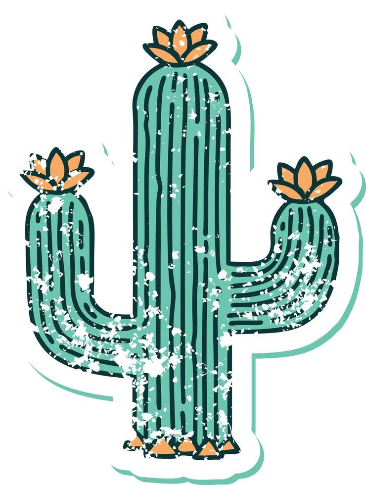 iconico afflitto etichetta tatuaggio stile Immagine di un' cactus vettore