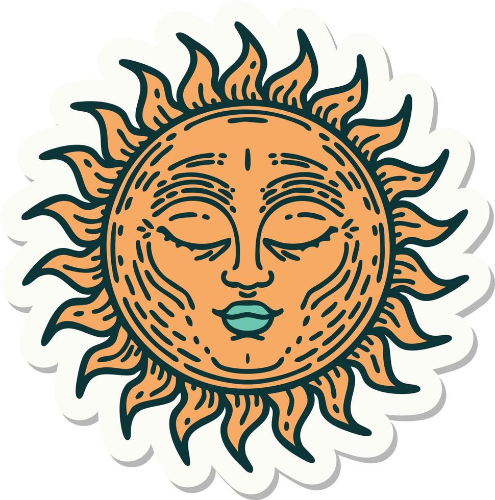 etichetta di tatuaggio nel tradizionale stile di un' sole vettore