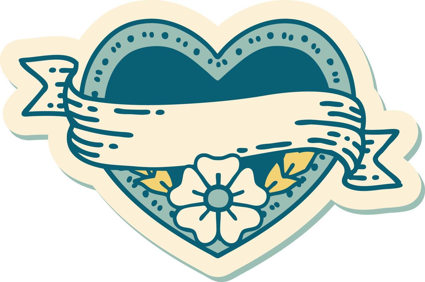 etichetta di tatuaggio nel tradizionale stile di un' cuore e bandiera con fiori vettore