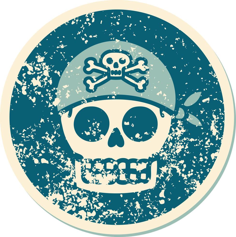 iconico afflitto etichetta tatuaggio stile Immagine di un' pirata cranio vettore