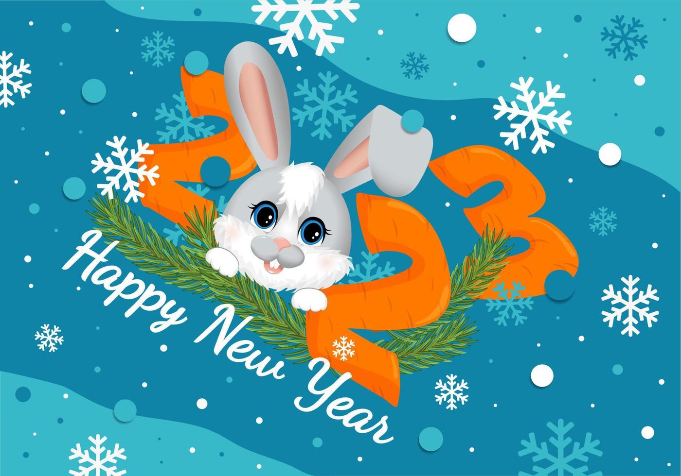 saluto cartolina. contento nuovo anno 2023 con simbolo di il anno coniglio o lepre. vettore