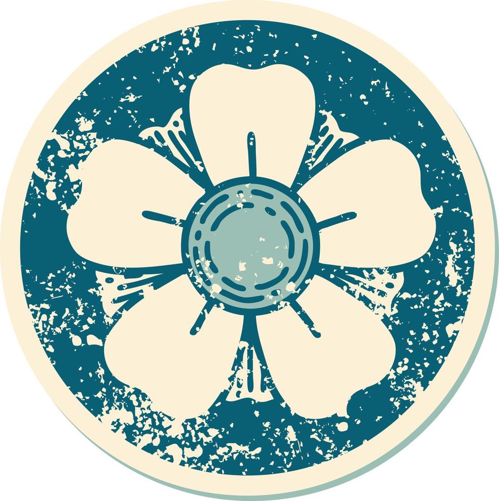 afflitto etichetta tatuaggio stile icona di un' fiore vettore