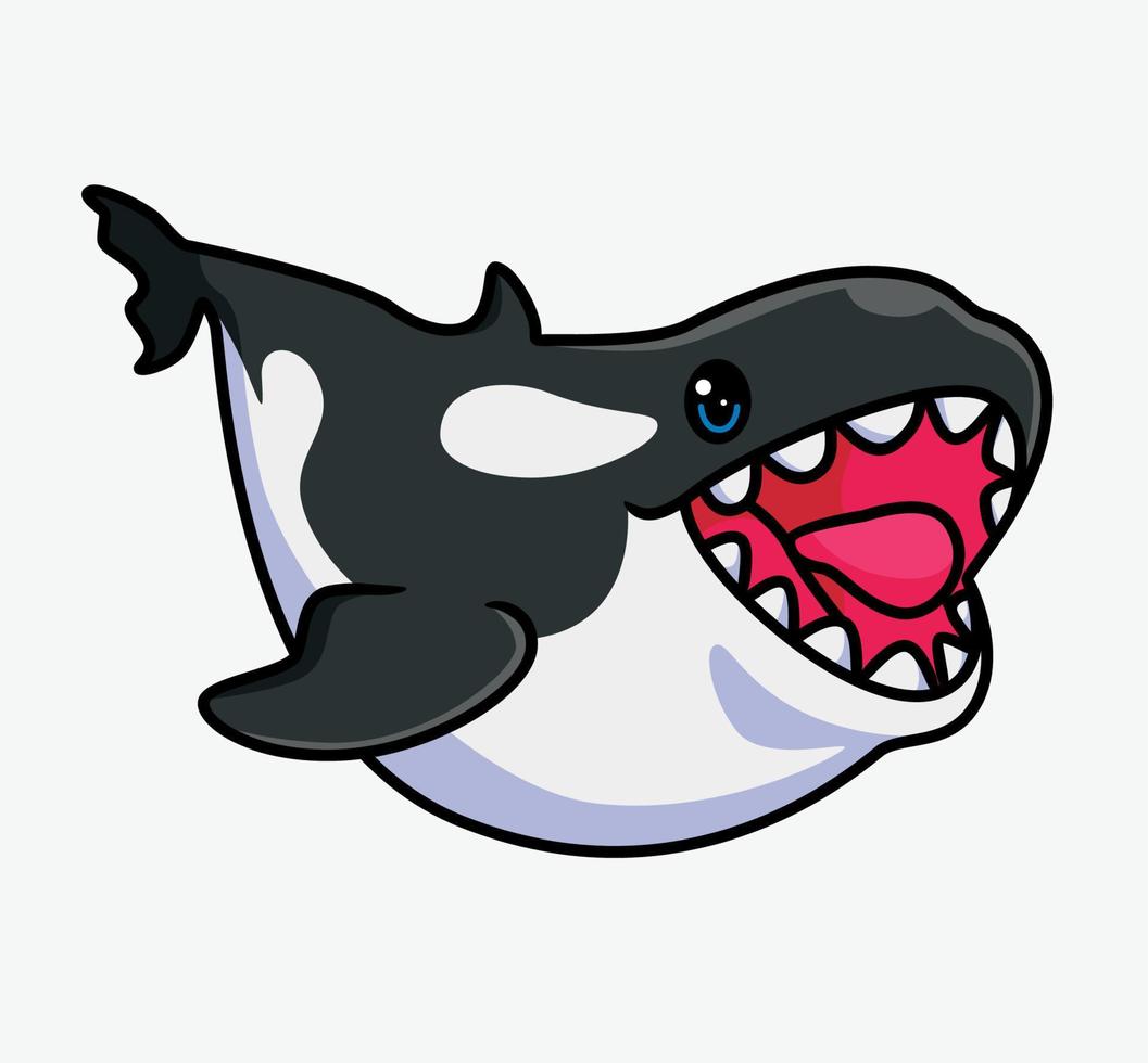 carino uccisore balena a caccia. isolato cartone animato animale illustrazione. piatto stile etichetta icona design premio logo vettore. portafortuna personaggio vettore
