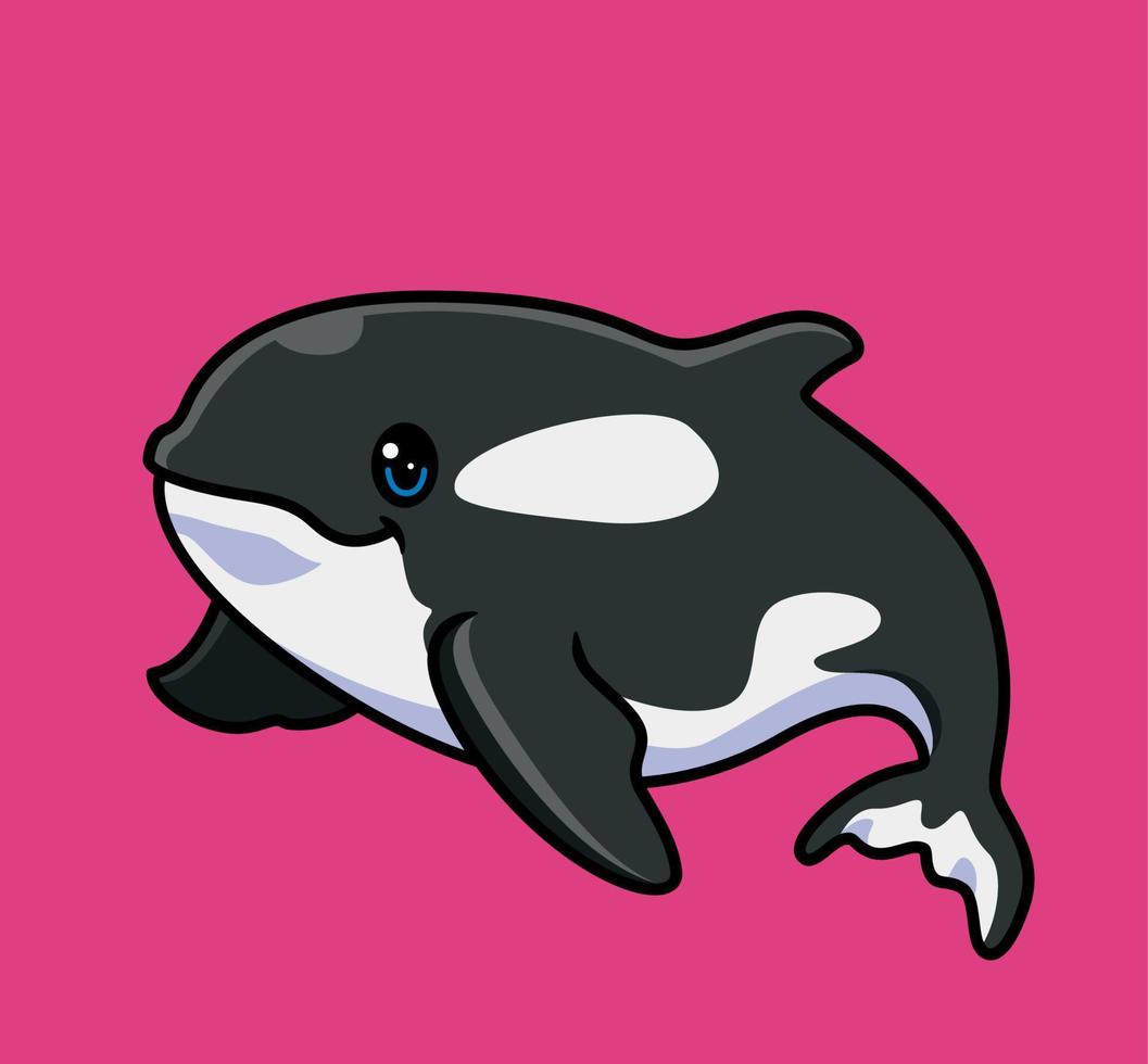 carino orca balena. isolato cartone animato animale illustrazione. piatto stile etichetta icona design premio logo vettore. portafortuna personaggio vettore